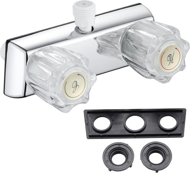 Liberflow Chrome RV Camper Faucet Shower Valve - 4" Dual Acrylic Knobs for Indoor & Outdoor Shower Kit - Image 1